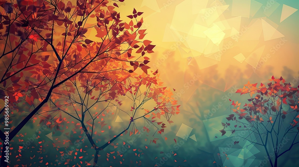 Autumn wallpaper featuring angular trees in rich amber and maroon with soft light Autumn wallpaper featuring angular trees in rich amber and maroon with soft light