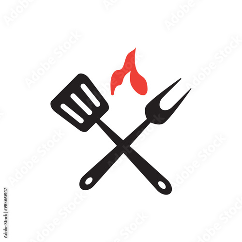 Grill fork icon logo design template isolated