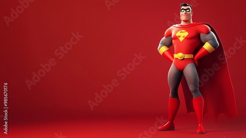 A cartoon superhero stands in a confident pose with his hands on his hips.
