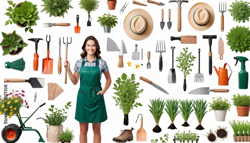olated background young smiling gardener farmer white woman gardener woman young smiling farmer isolated transparent white copy space person cut-out cut-out cut-out full body suspenders braces manual