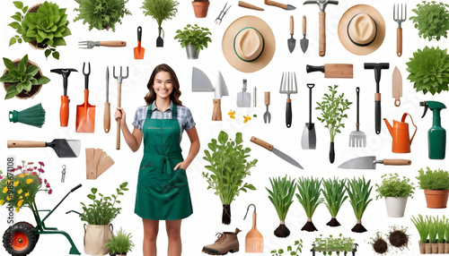Obraz na płótnie olated background young smiling gardener farmer white woman gardener woman young smiling farmer isolated transparent white copy space person cut-out cut-out cut-out full body suspenders braces manual w salonie