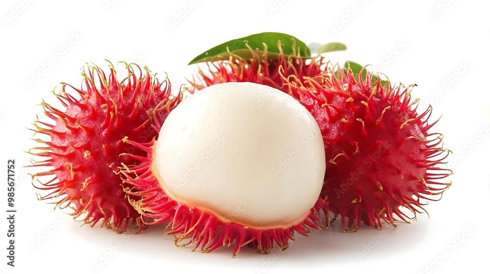 Fresh Rambutan Fruit with White Flesh Isolated on White Background Fresh Rambutan Fruit with White Flesh Isolated on White Background