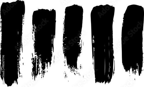 A versatile collection of black digital brush strokes in various styles and textures. Ideal for graphic design, illustration, and creative projects. This set offers a wide range of brush marks, from b