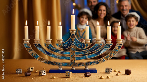 a highly stylized, cinematic photograph capturing the essence of Hanukkah photo