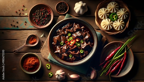 Dinuguan Filipino Savory Stew in Blood Sauce with Spices and Vegetables (Filipino Cuisine) photo