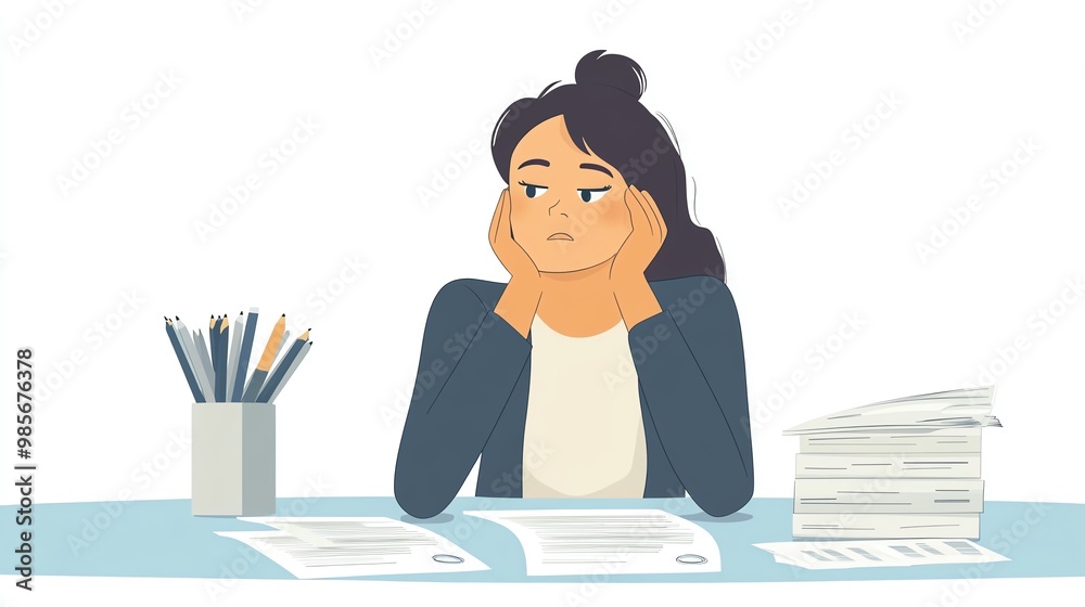 Stressed business owner looking at financial losses, economic downturn, flat design illustration Stressed business owner looking at financial losses, economic downturn, flat design illustration