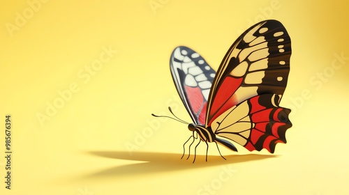 Wallpaper Mural Colorful butterfly with wings outstretched on a yellow background. Torontodigital.ca