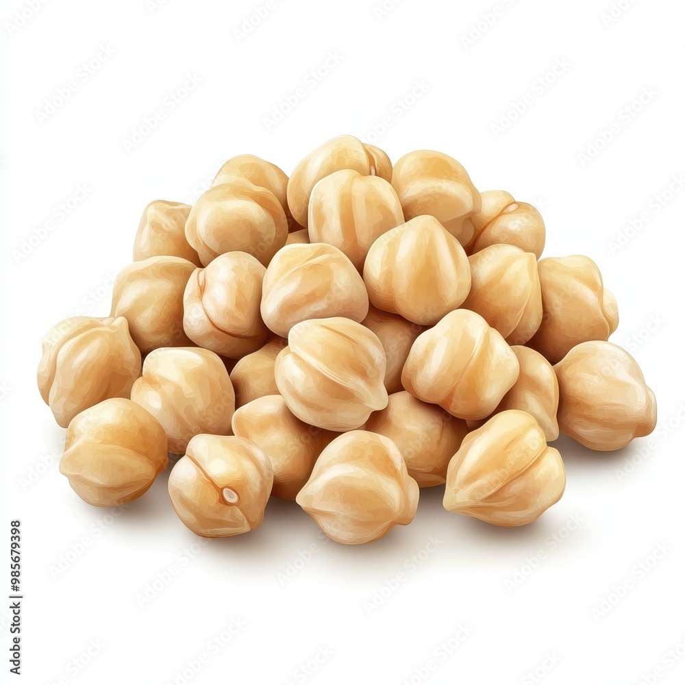 A close-up view of a pile of chickpeas showcasing their natural form and color, perfect for culinary and health-related imagery, white background