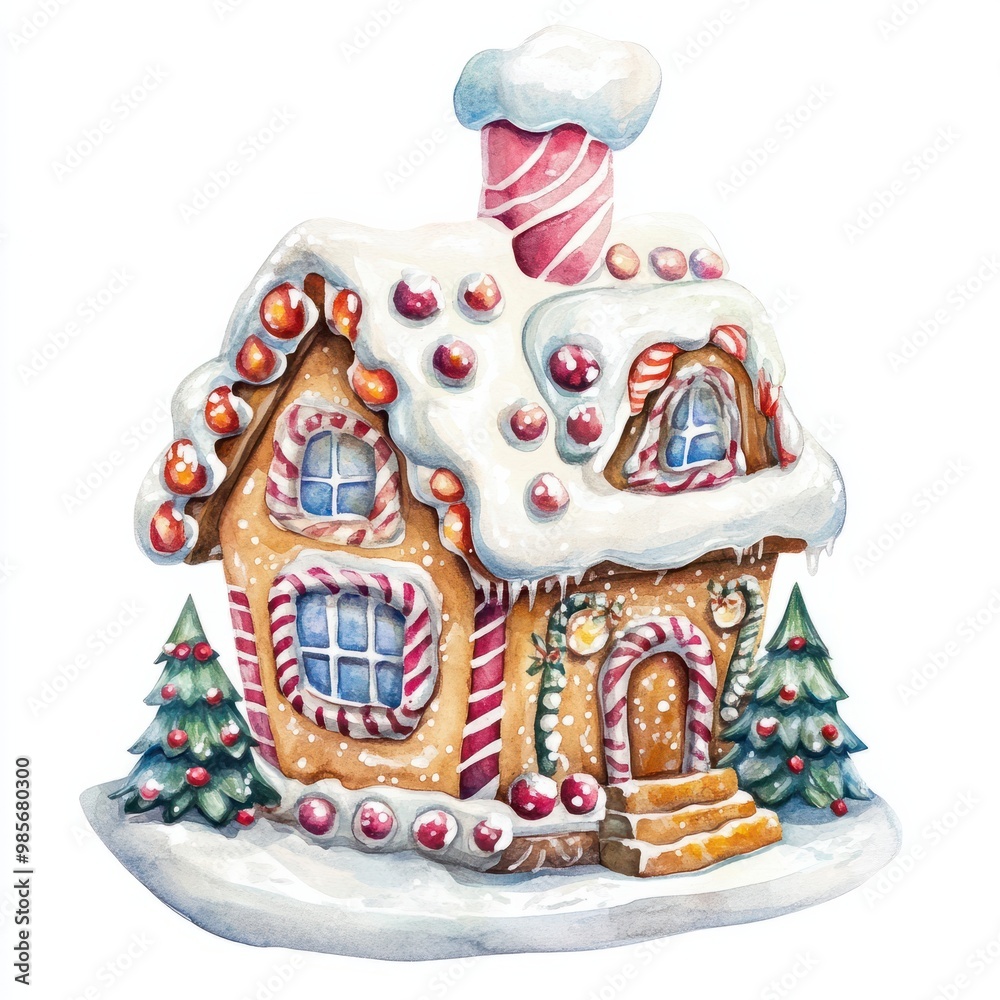 custom made wallpaper toronto digitalWatercolor colorful christmas gingerbread house on isolated background holiday seasonal concept theme. --v 6.1 Job ID: 8b8b742a-d261-43f3-9476-0f772ec67c66