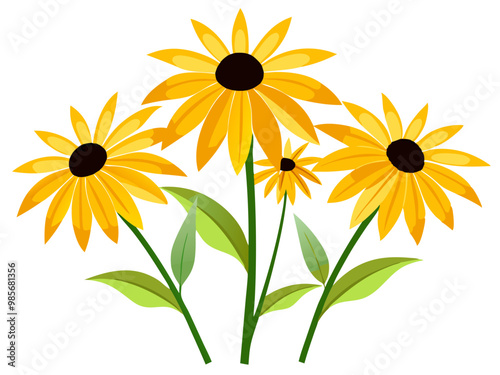 Illustration of Black-Eyed Susan Flower, Vibrant Black-Eyed Susan Vector Illustration - Radiant Yellow Petals with a Dark Center, Perfect for Summer and Wildflower Themes