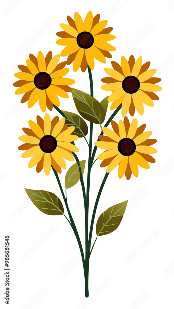 Naklejka premium Illustration of Black-Eyed Susan Flower, Vibrant Black-Eyed Susan Vector Illustration - Radiant Yellow Petals with a Dark Center, Perfect for Summer and Wildflower Themes