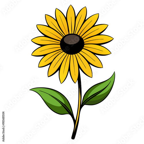 Illustration of Black-Eyed Susan Flower, Vibrant Black-Eyed Susan Vector Illustration - Radiant Yellow Petals with a Dark Center, Perfect for Summer and Wildflower Themes