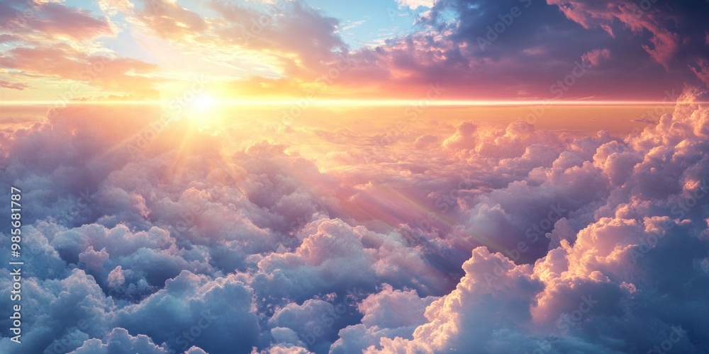 A stunning sunrise above the clouds. Soft rays of sunlight spill across the sky. This breathtaking view captures the beauty of nature. Perfect for travel, inspiration, or relaxation. AI A stunning sunrise above the clouds. Soft rays of sunlight spill across the sky. This breathtaking view captures the beauty of nature. Perfect for travel, inspiration, or relaxation. AI