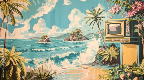Vibrant retro kitsch wallpaper design featuring whimsical patterns and playful colors for a nostalgic and eclectic interior aesthetic.


 photo