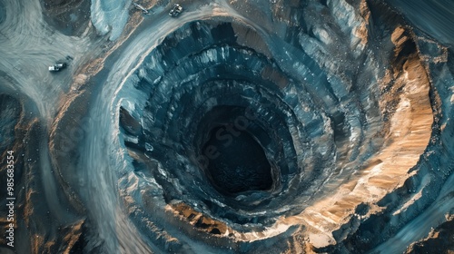 Open pit mine, extractive industry for coal, top view aerial. photo