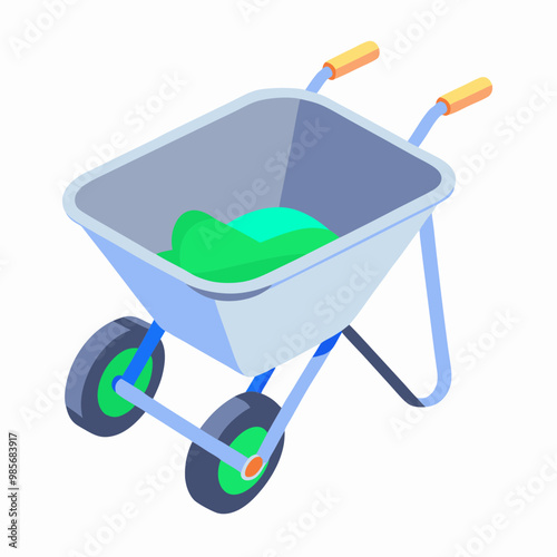 Wheelbarrow with green contents on white background for gardening concept