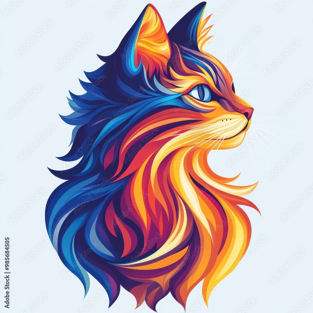 Maine Coon cat designed in Morphism style, with abstract curves and smooth, flowing shapes emphasizing its majestic form. Maine Coon cat designed in Morphism style, with abstract curves and smooth, flowing shapes emphasizing its majestic form.