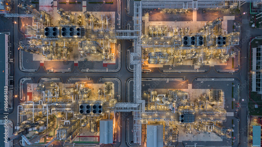 Aerial view Oil and Gas refinery plant Industrial petrochemical industry, Oil and gas refinery factory global business power and energy, Oil and gas refinery and petrochemical plant industrial.