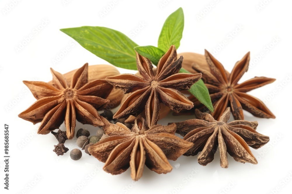 A fresh Anise and Anise Power isolated on white A fresh Anise and Anise Power isolated on white