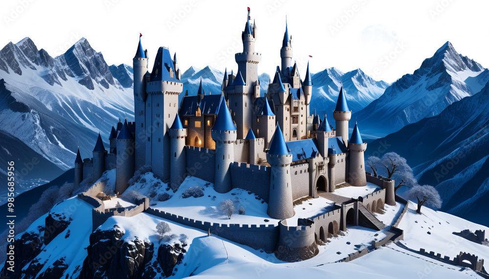 fantasy medieval us toric dark night old castle blue mountains covered snow castle fog blue mediaeval mountain fantasy landscape sky snow nature cloud cloud peak rock alps travel mountain high