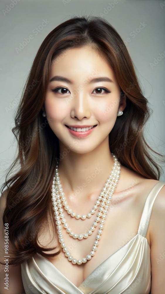 Pretty Asian beauty woman curly long hair with Korean makeup glowing face and healthy facial skin Pretty Asian beauty woman curly long hair with Korean makeup glowing face and healthy facial skin