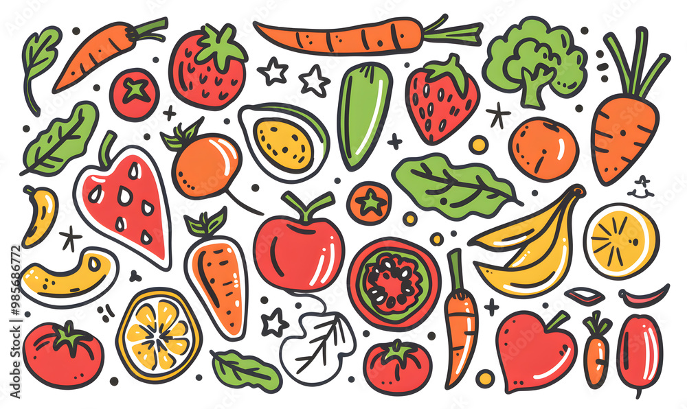 vegetable and fruits photo or illustrator on white background