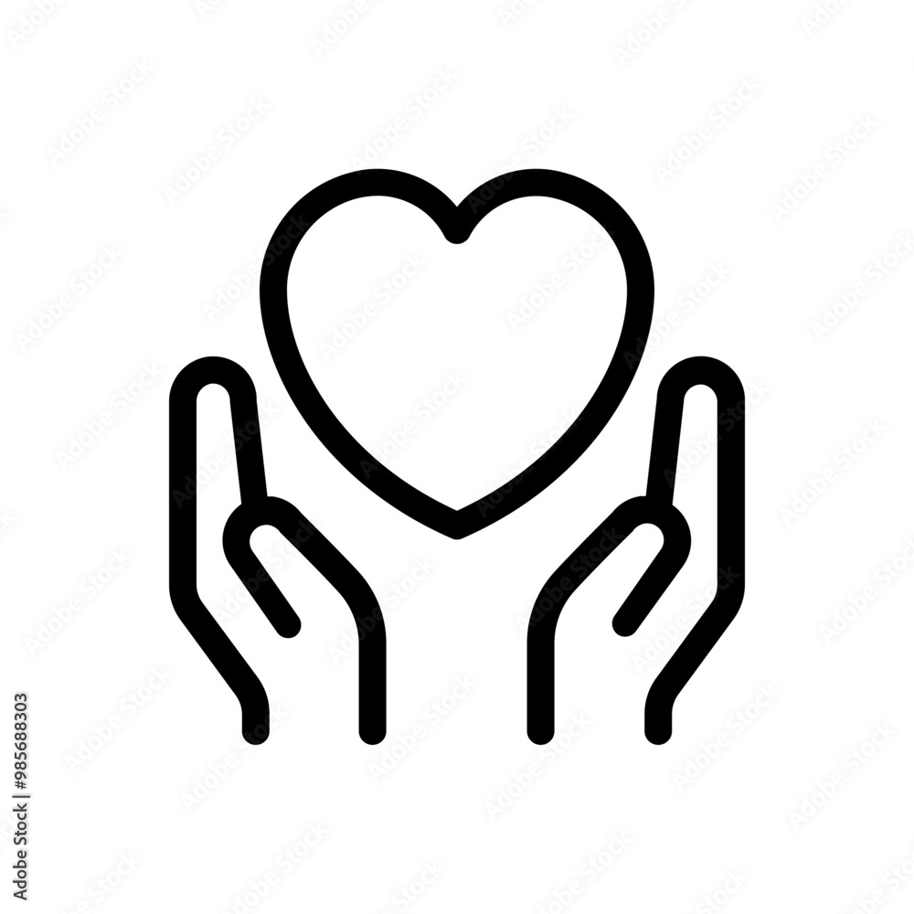 Fototapeta premium Hand holding heart icon. save and care life vector symbol. giving love pictogram. charity or donation sign