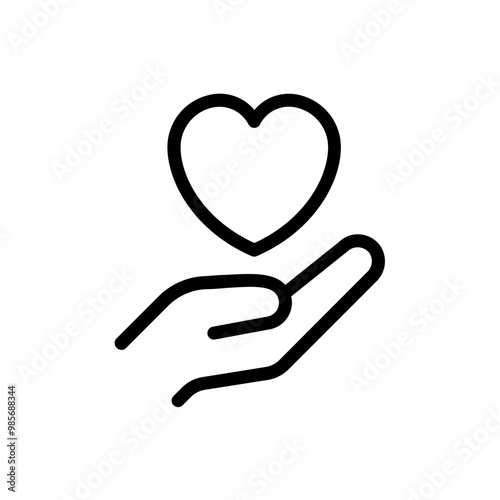 Hand holding heart icon. save and care life vector symbol. giving love pictogram. charity or donation sign