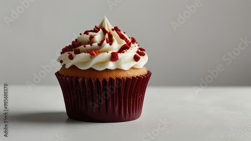 One Red Velvet Cupcake Isolated on a white background