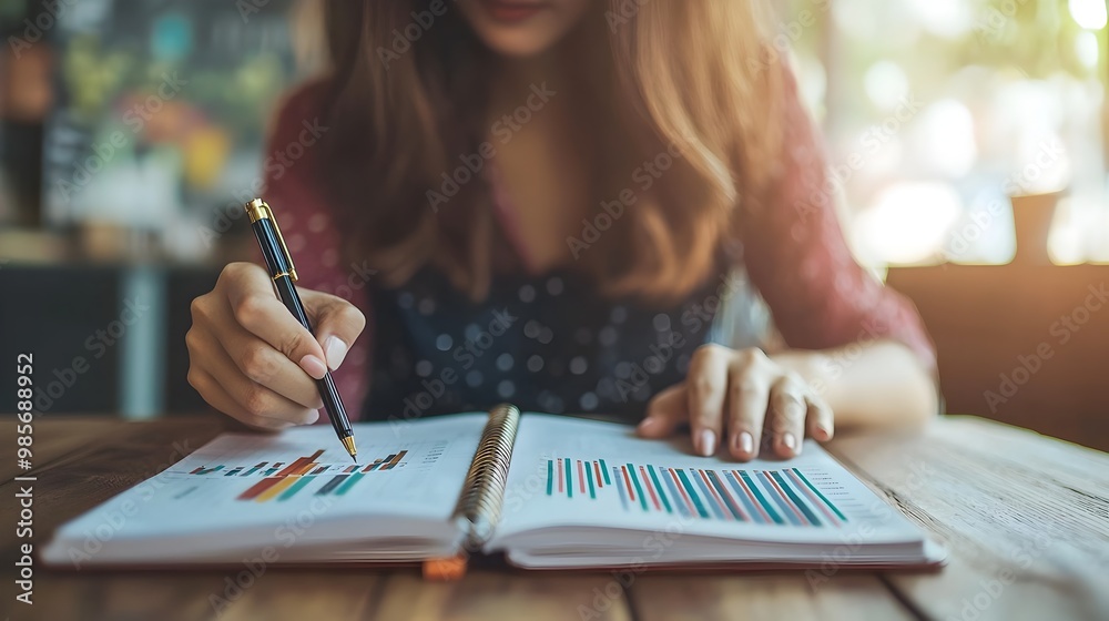 Businesswoman Analyzing Financial Data and Growth Strategies in the Office Businesswoman Analyzing Financial Data and Growth Strategies in the Office