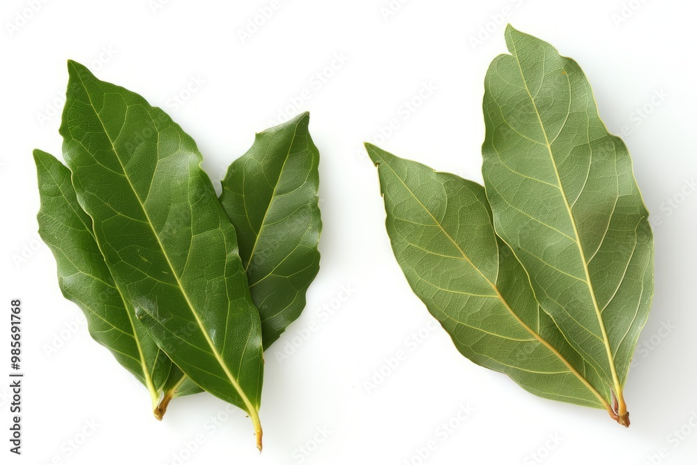Obraz premium A fresh Bay leaf and Bay leaf Power isolated on white