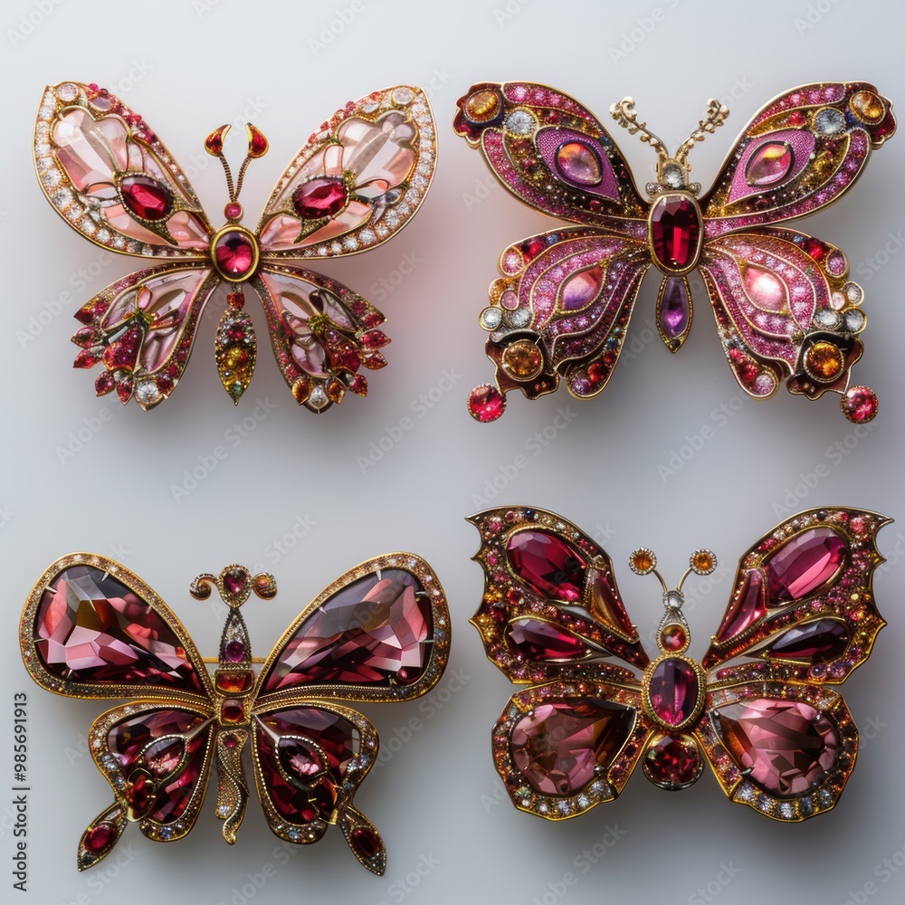 Jewelled Butterfly Brooches.