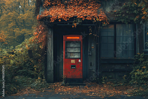 Old red vending machine in abandoned house