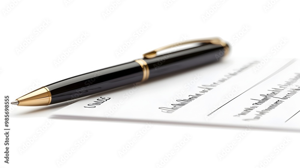 Signed Business Contract with Pen on White Background Representing Deal Finalization Signed Business Contract with Pen on White Background Representing Deal Finalization