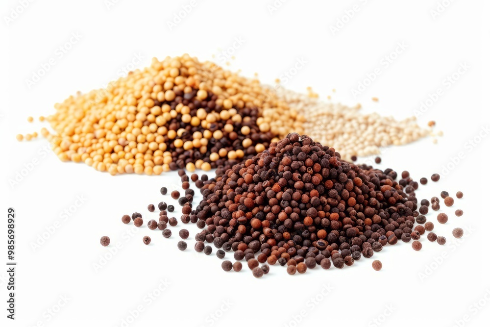 A fresh Brown mustard seed and Brown mustard seed Power isolated on white A fresh Brown mustard seed and Brown mustard seed Power isolated on white