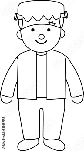 Cute boy wearing Halloween Frankenstein costume outline vector.
Boy celebrate Halloween wear Frankenstein monster costume outline vector.
kid dressed like a Frankenstein outline svg. 