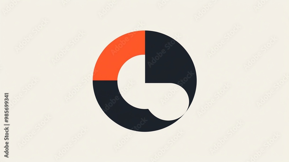Abstract logo with a circle divided into black, white, and orange sections. Abstract logo with a circle divided into black, white, and orange sections.