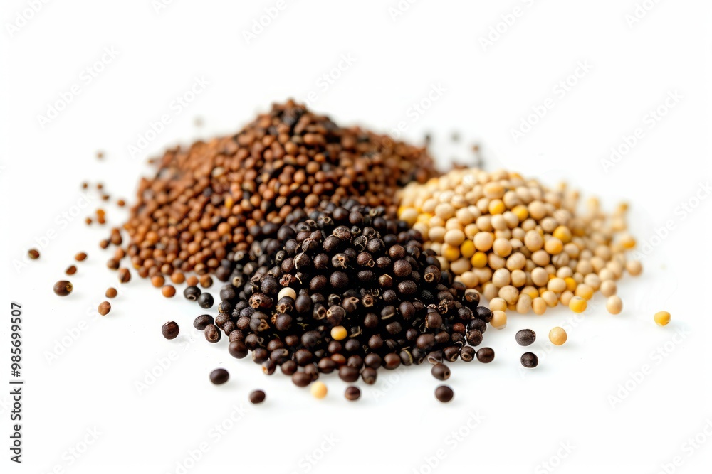 A fresh Brown mustard seed and Brown mustard seed Power isolated on white A fresh Brown mustard seed and Brown mustard seed Power isolated on white