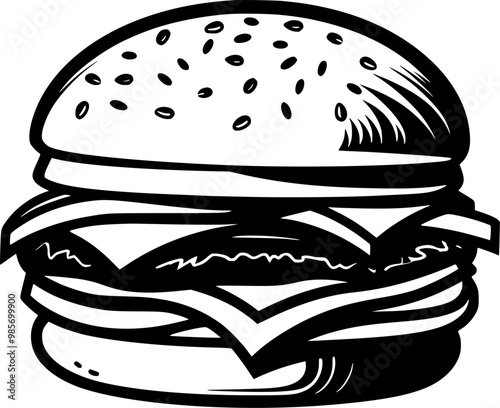 PrintBurger icon, appetizing cheeseburger, vector illustraion, logo