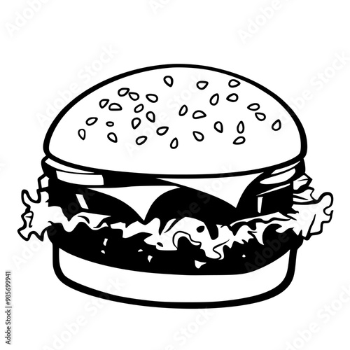 PrintBurger icon, appetizing cheeseburger, vector illustraion, logo