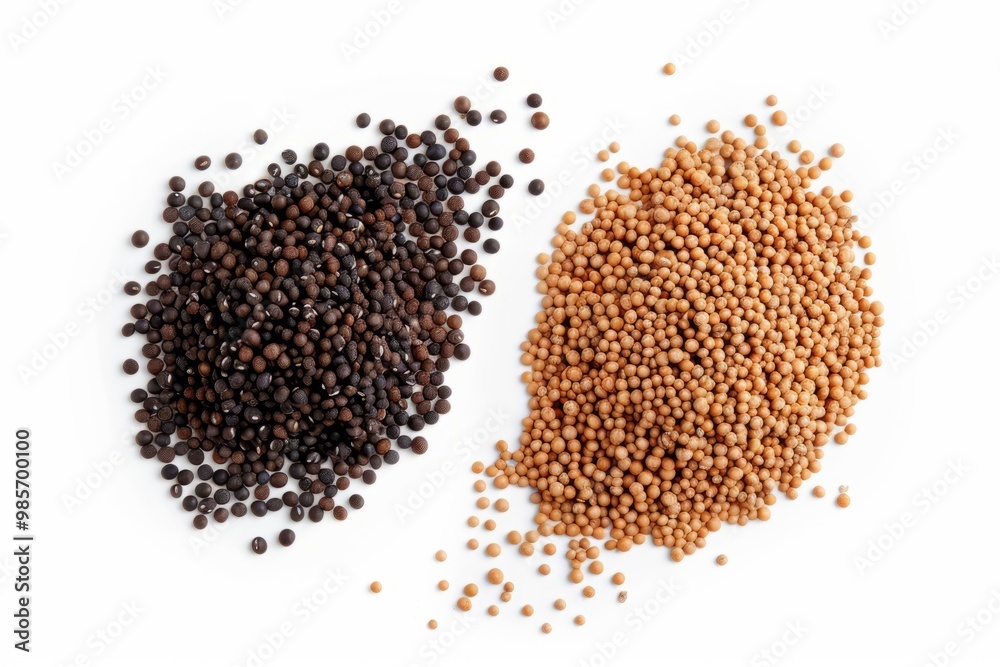 A fresh Brown mustard seed and Brown mustard seed Power isolated on white A fresh Brown mustard seed and Brown mustard seed Power isolated on white