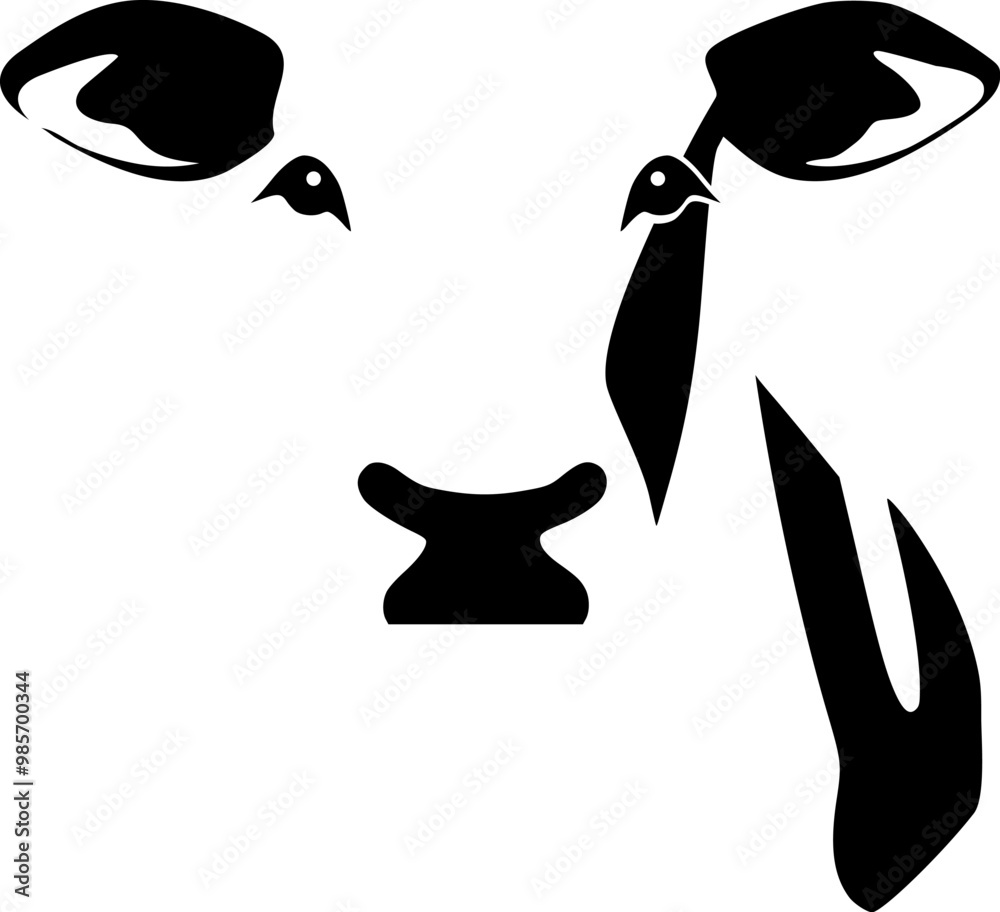 Obraz premium Cow's head, farm and milk logo, black and white vector illustration