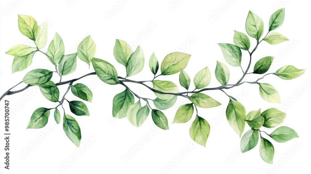 plant with leaves at the end of a branch, watercolor clipart, white background Design the number 5G using network tecnology gobal