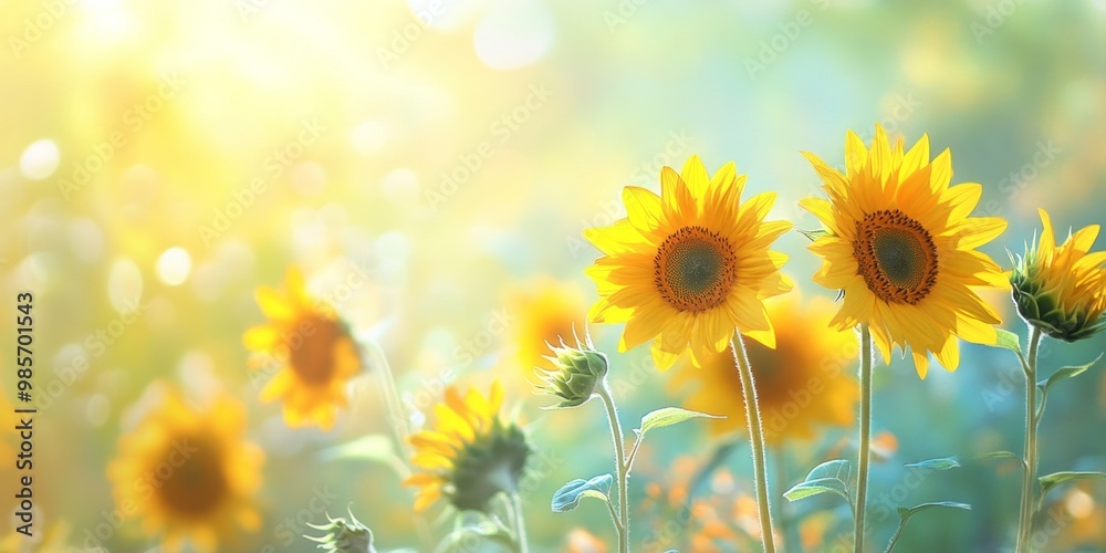 A vibrant field of sunflowers basking in soft sunlight. The scene captures the beauty of nature and the warmth of summer. Perfect for gardening, wellness, and nature themes. AI A vibrant field of sunflowers basking in soft sunlight. The scene captures the beauty of nature and the warmth of summer. Perfect for gardening, wellness, and nature themes. AI