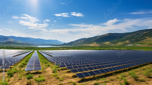 A community solar farm with panels arranged in neat rows