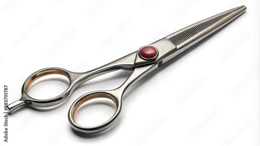 High-quality professional barbering scissors stand isolated on a crisp white background, ideal for hair cutting and High-quality professional barbering scissors stand isolated on a crisp white background, ideal for hair cutting and