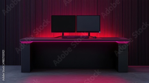 A futuristic gaming desk with modular components that can be reconfigured to fit any gaming setup, modular gamer desk, customizable gaming station photo