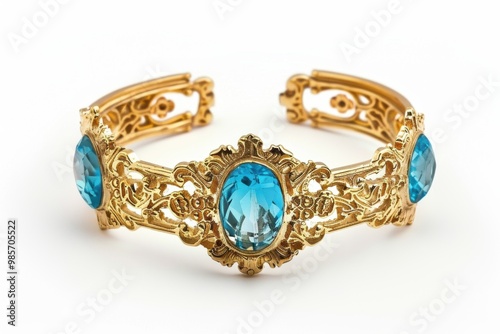 Gold Bracelet with Blue Gems.