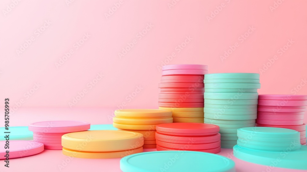Colorful podiums stacked on a pink background. Colorful podiums stacked on a pink background.