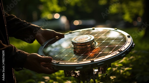 A person demonstrating a solar-powered gadget, showcasing innovative technology photo